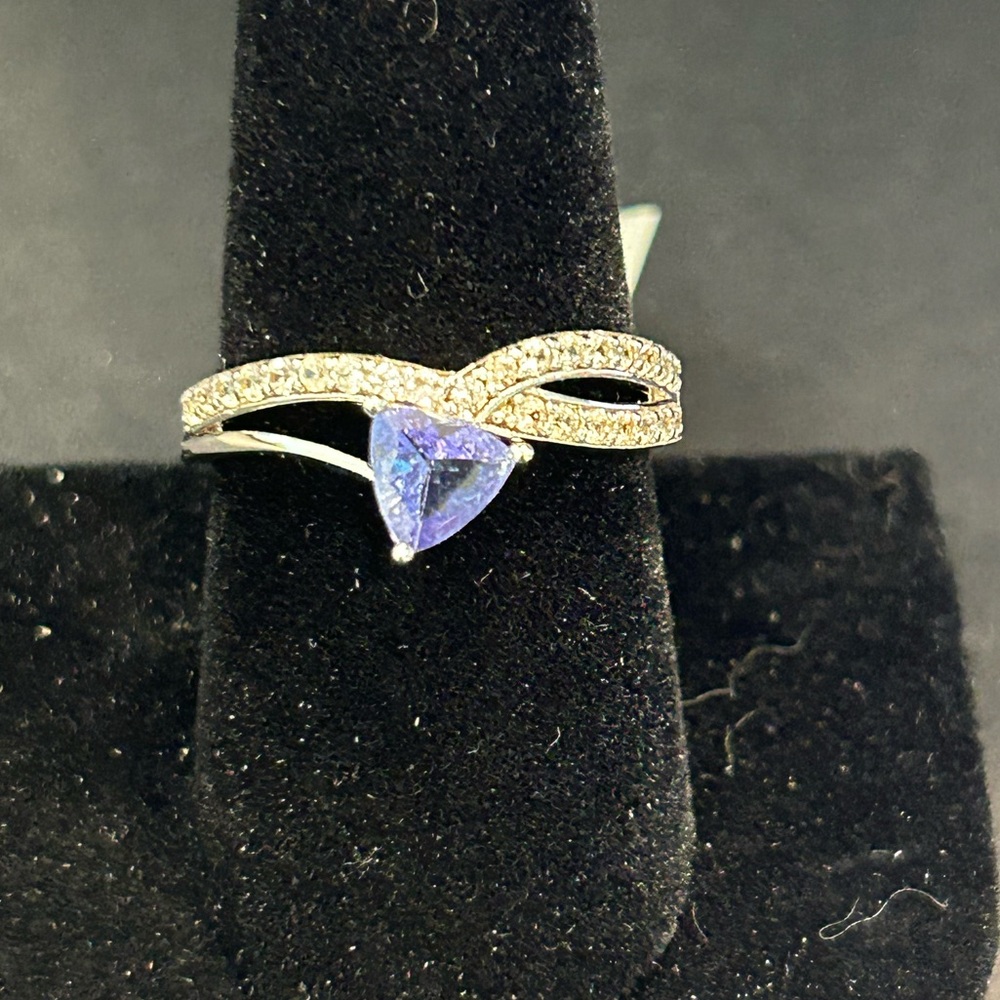 JTV Tanzanite Trillion Cut and White Topaz Ring - Sz 10
